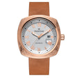 Davenport Engraved-Case Leather-Band Watch w/ Date Rose Gold/Light Brown | Silver Dial