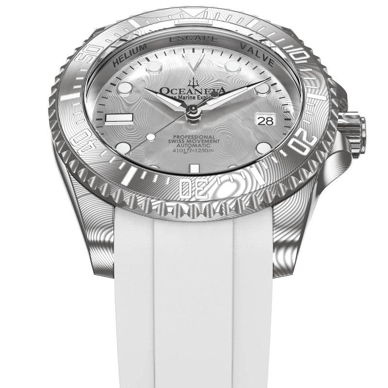 Damascus Swiss Automatic SW200 Deep Marine Explorer II Damascus/Silver Damascus Dial/White Strap | Silver Dial