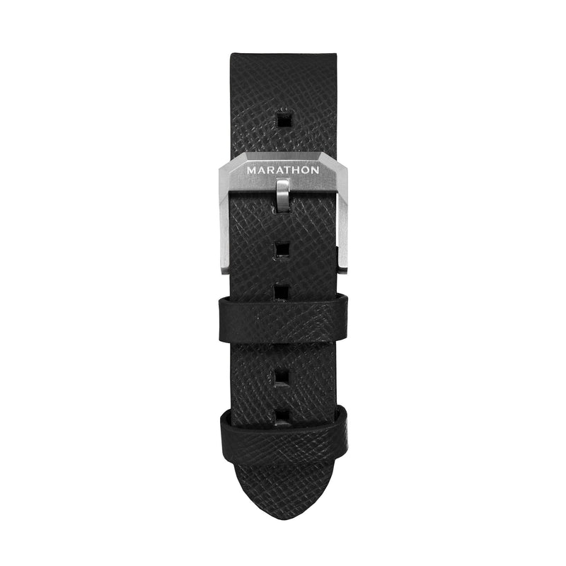 STRAP, 22mm, LEATHER, CROSS HATCH, BLACK, STEEL BUCKLE, STANDARD ITALIAN LEATHER, CROSS HATCH