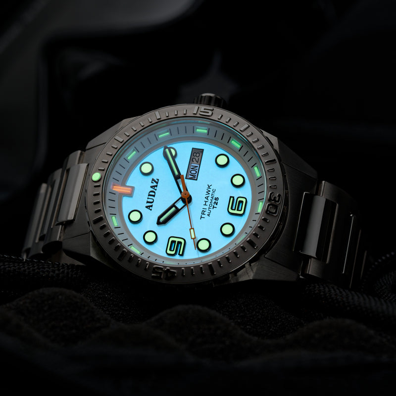 Tri-Hawk Tritium White with Luminous Glow White Dial