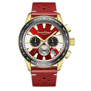 Mechanical Quartz Racer Red/White Dial Red Leather Strap Gold Case Chronograph 45mm Red-White Dial