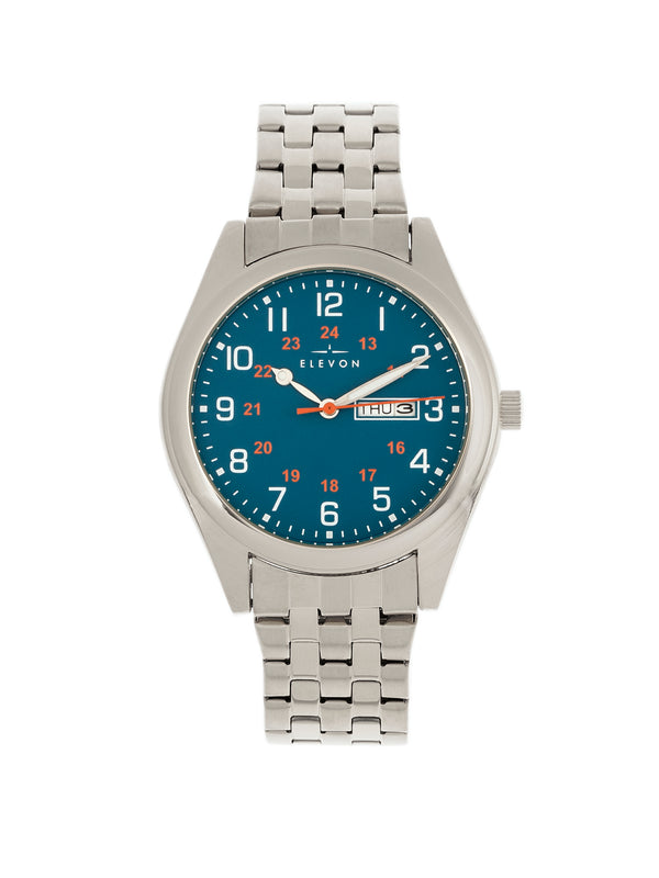 Gann Bracelet Watch w Day/Date Silver/Teal | Blue Dial