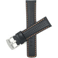 530 | 20mm Black and Orange Mens Leather Carbon Fiber Pattern Watch Band 20mm / Black and Orange / Silver Buckle |  Dial