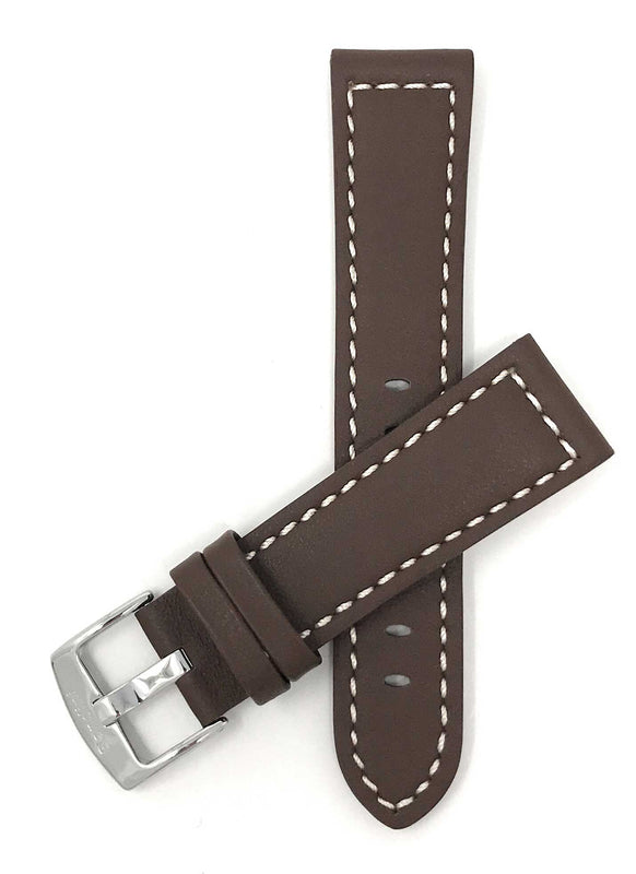 Bandini 24mm Brown Italian Leather Watch Band - Racer - White Stitch -  Padded 24mm / Brown / Silver Buckle |  Dial