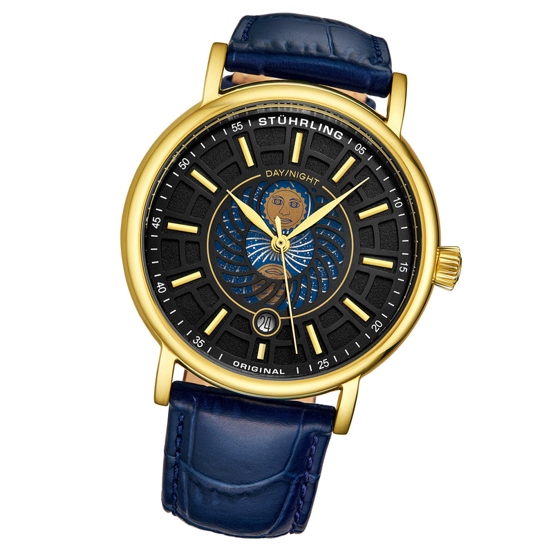 Symphony Gold case/Leather strap/ Brass Dial | Black Dial