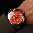 Bell X-1 Machbuster Automatic Orange / Black Hybrid leather and rubber strap | Orange Dial