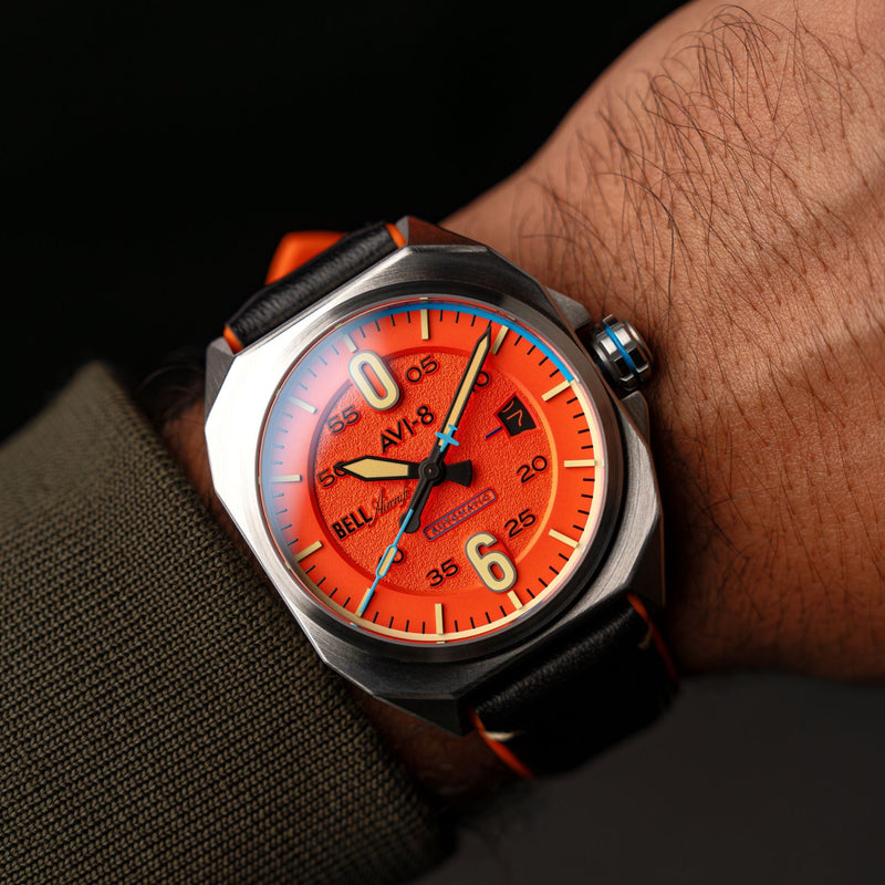Bell X-1 Machbuster Automatic Orange / Black Hybrid leather and rubber strap | Orange Dial