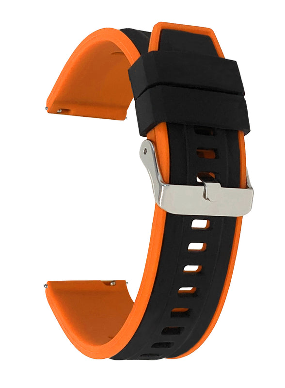 SIL.300 | Two-Tone Quick Release Rubber Silicone Watch Band - 20mm, Black / Orange 20mm / Black & Orange |  Dial