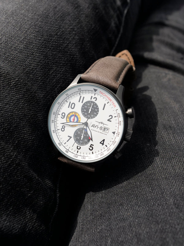 Hawker Hurricane Classic Chronograph White / Gray / Leather | White Dial
