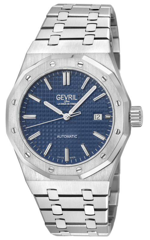 Gotham Swiss Automatic Movement Blue Embossed Dial, 316L Stainless Steel Bracelet | Blue Dial