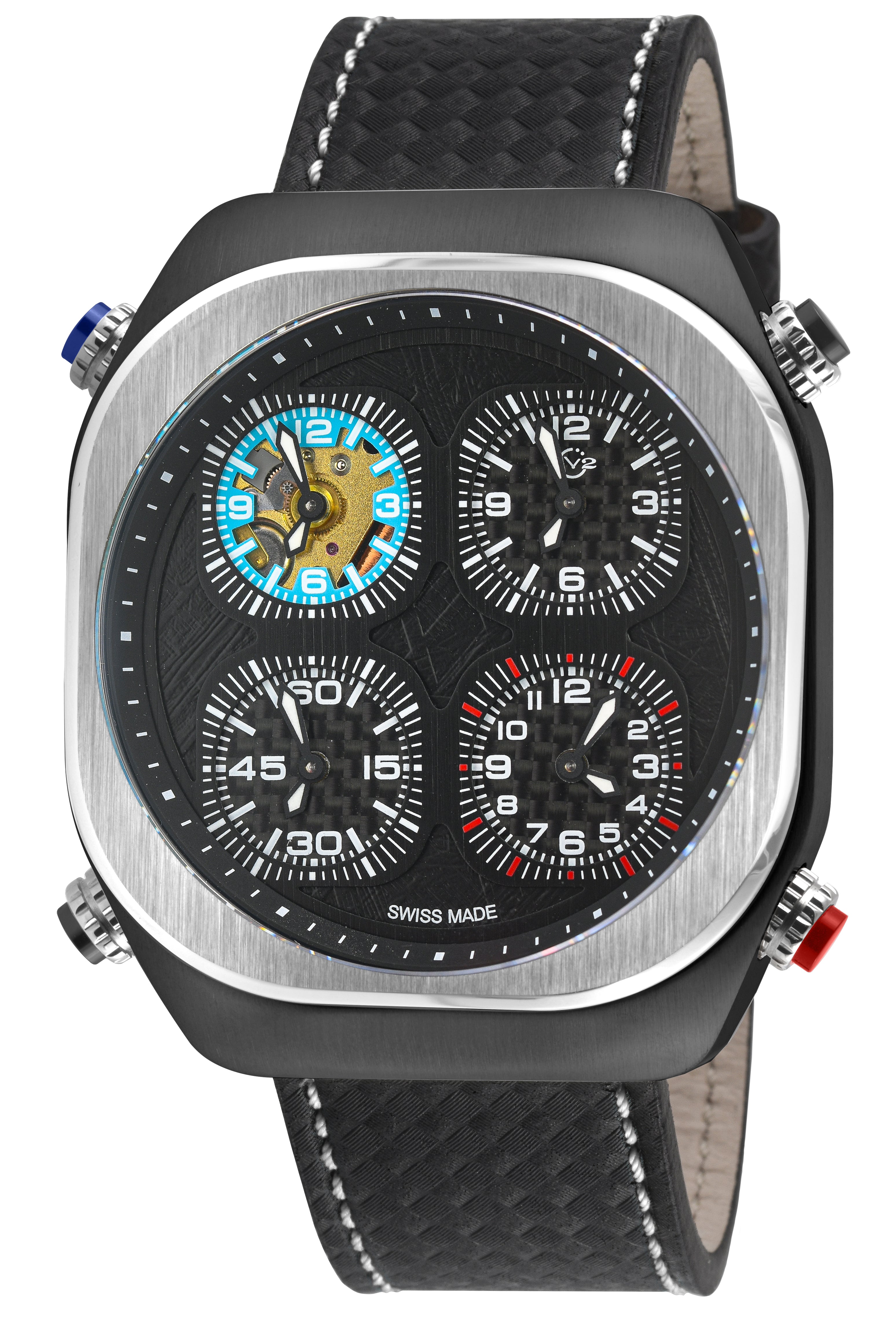 Quattro Zone GV2 Swiss Quartz, 316L Black Case, Silver Bezel