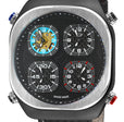 Quattro Zone GV2 Swiss Quartz, 316L Black Case, Silver Bezel, Black dial, Sub Dials, Black Italian Leather Strap | Black Dial