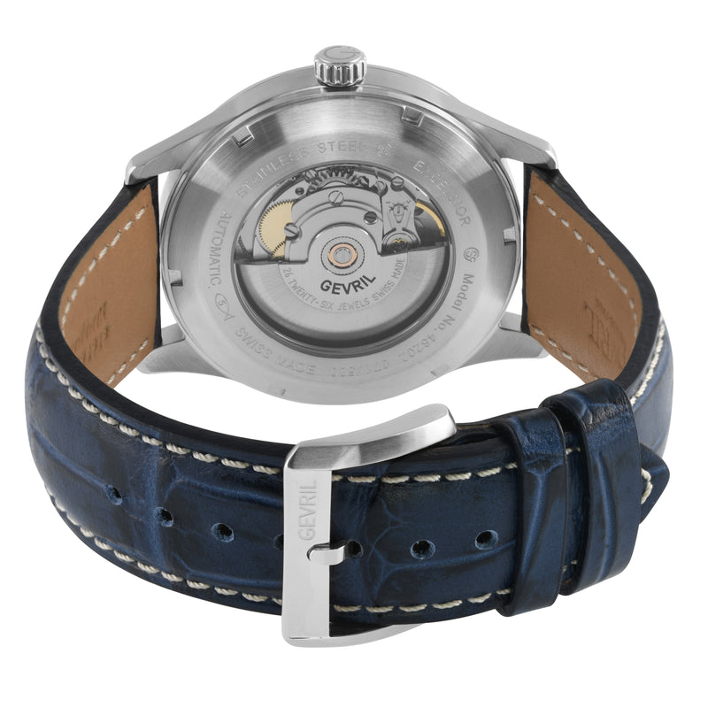 Excelsior Swiss made Automatic Sellita SW240, Day Date Blue Dial,  Blue Italian Handmade Leather Strap | Blue Dial