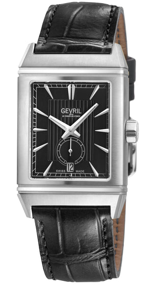 Time Square Gevril Men's Automatic Time Square,  Black Embossed dial, Black Handmade Italian Leather Strap Black Dial