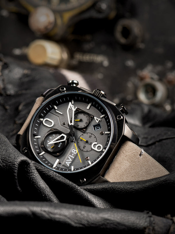 Hawker Hunter Retrograde Chronograph Gray / Leather | Gray Dial