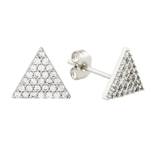 Elegant Confetti Women's 18K White Gold Plated CZ Simulated Diamond Pave Triangle Stud Earrings 18k White Gold