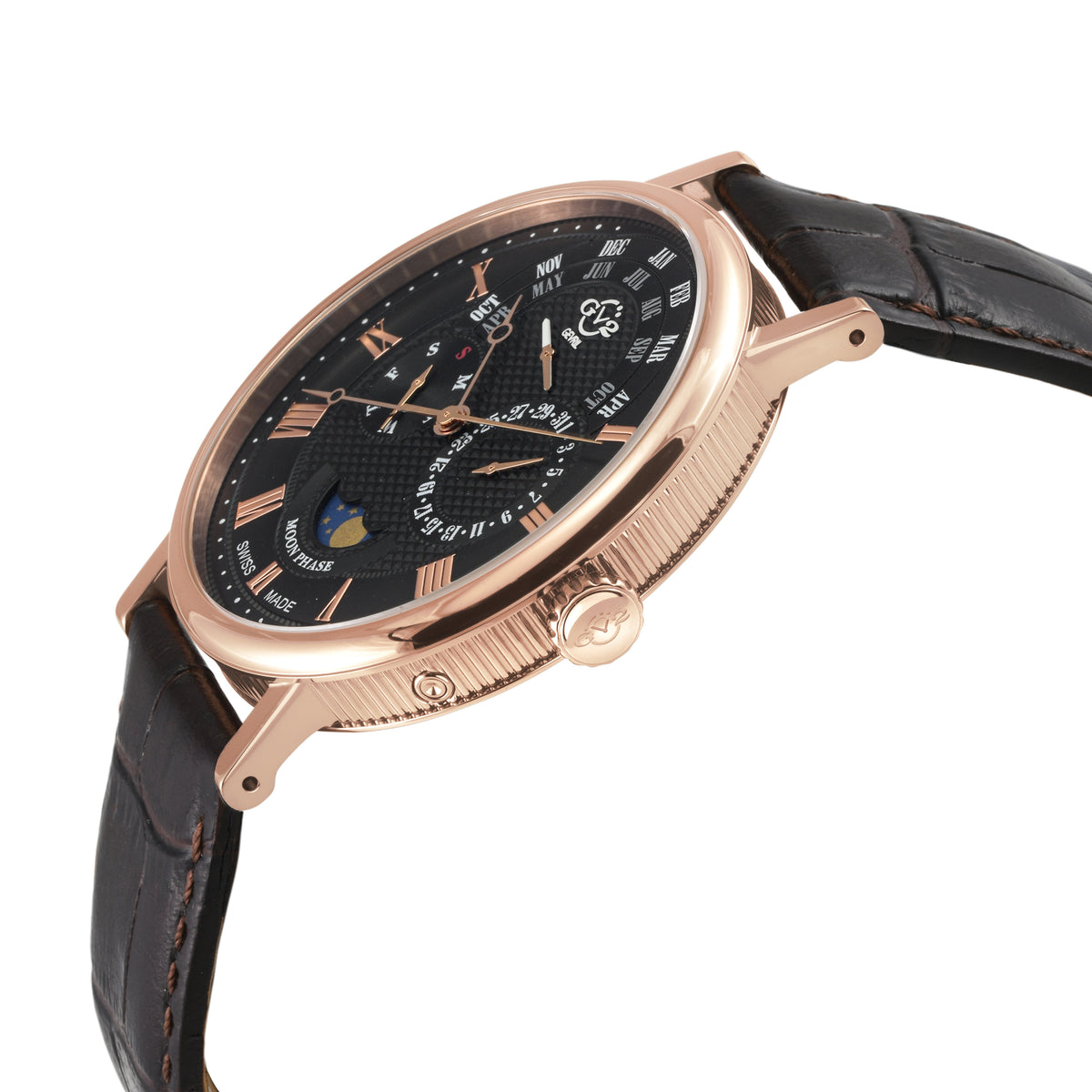 Maestro GV2 Swiss Quartz, IPRG Case, White Dial, Blue Italian Leather Strap Black Dial