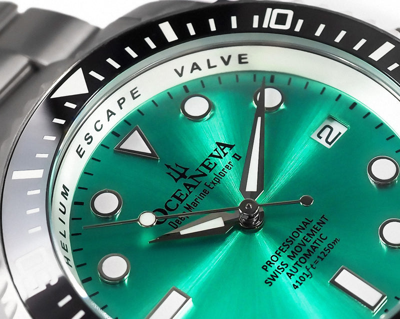 TITANIUM Swiss Automatic SW200 Deep Marine Explorer II Titanium/Black/AquaBurst | Teal Dial