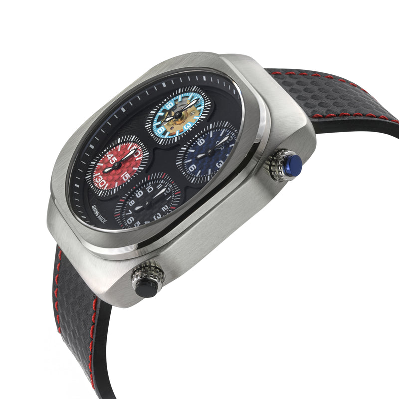 Quattro Zone GV2 Swiss Quartz, 316L Silver Case, Black dial, Sub Dials, Black Italian Leather Strap | Black Dial