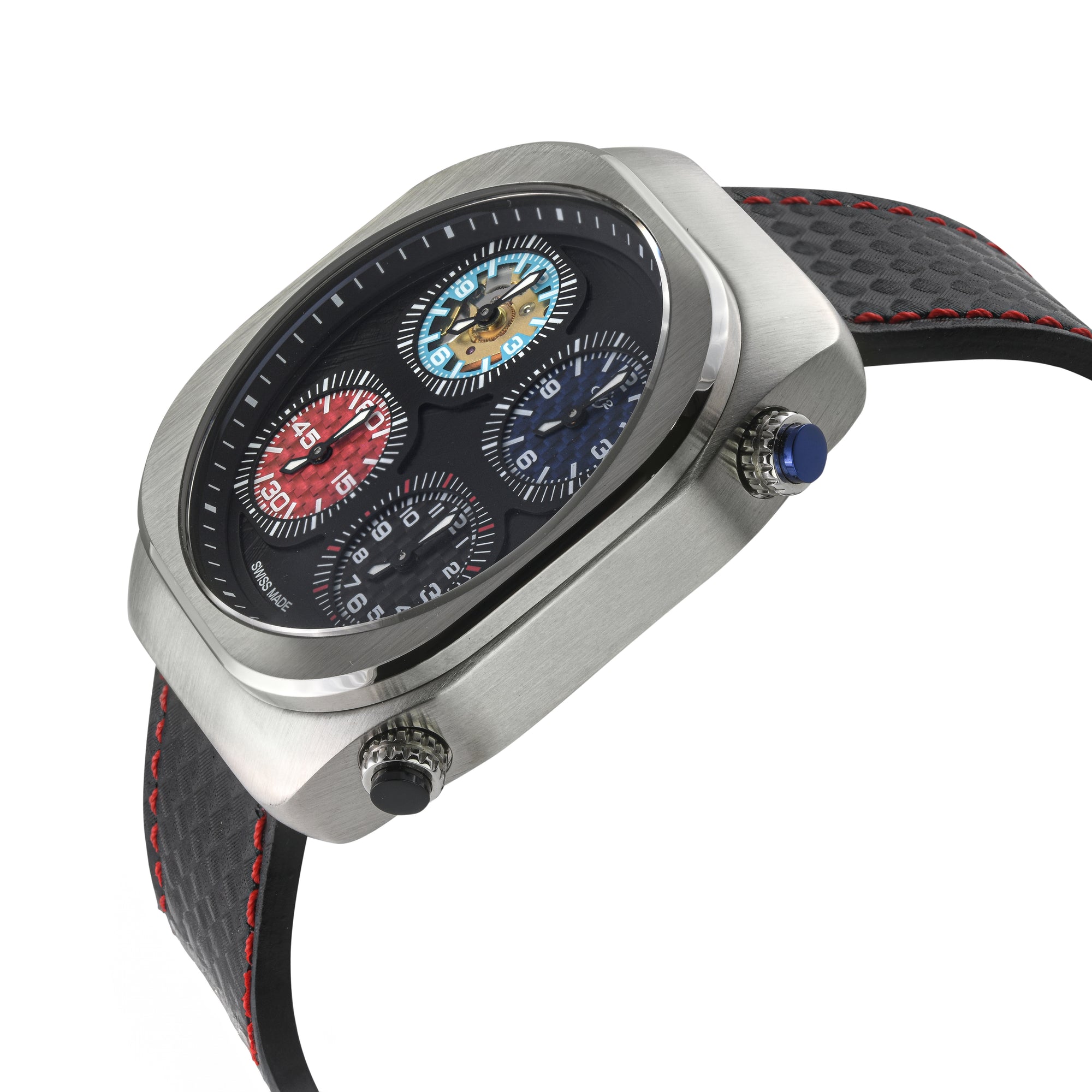 Quattro Zone GV2 Swiss Quartz, 316L Silver Case, Black dial, Sub Dials, Black Italian Leather Strap | Black Dial