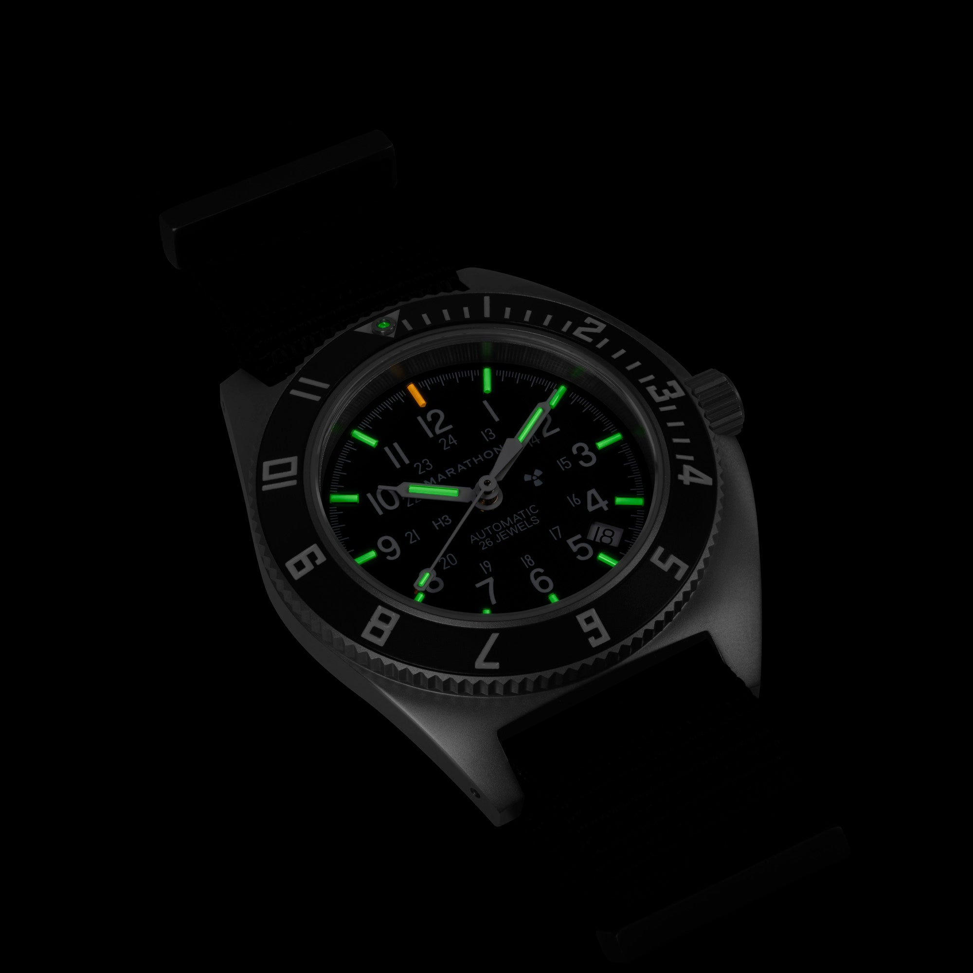 NAV, DATE, AUTO, SAPH, NGM, COL: SS/BKPS DS NYLON 11" AUTO SSNAV With Date on DEFSTAN | Black Dial