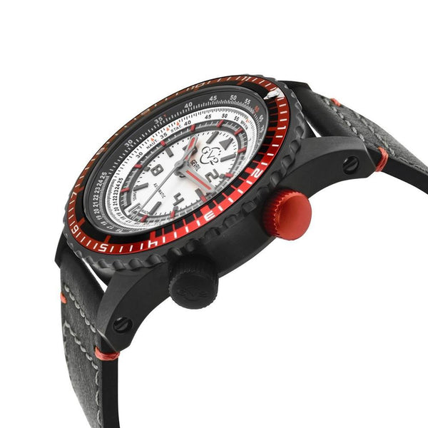 Contasecondi GV2 Contasecondi Men's Silver/Red Dial Black Calfskin Leather Watch | Silver Dial