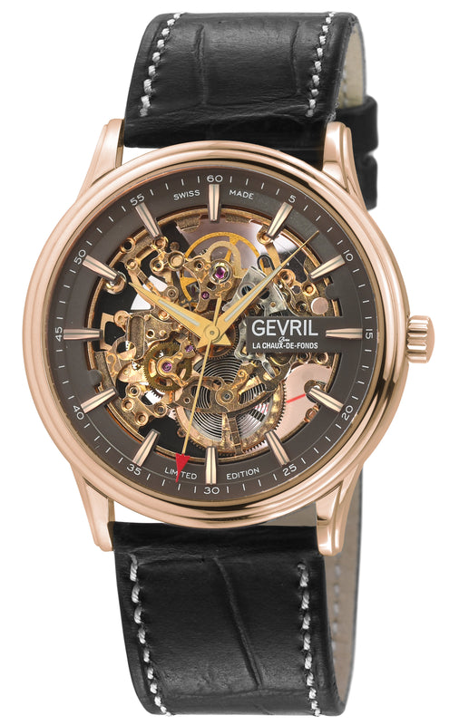 Five Points - Skeleton Slim ETA 2892 movement, Black Skeletal Dial, Black Italian Leather Strap | Black Skeleton Dial
