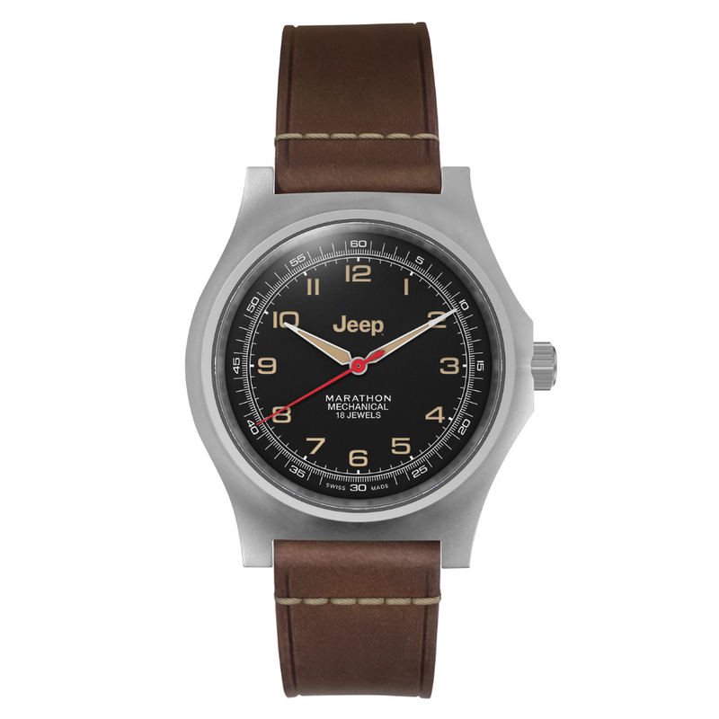 41mm JEEP WILLYS VINTAGE OFFICER'S MECHANICHAL COLOUR: SS/HERITAGE 3PC CRAZY HORSE LEATHER JEEP GPM | Black Dial