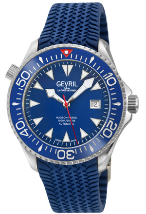 Hudson Yards - Rubber Swiss Made SW200 ceramic rotating bezel helium valve, Blue Rubber | Blue Dial