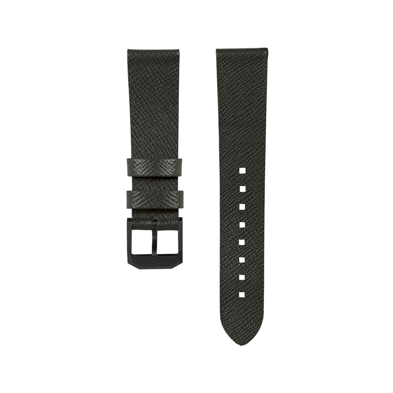 STRAP, 20mm, ITALIAN LEATHER, CROSS HATCH, IP BLACK BUCKLE, MOSS GREEN, STANDARD ITALIAN LEATHER, CROSS HATCH