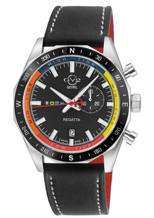 Regatta GV2 Swiss Quartz,Tide cycle indicator, Black dial, Black Italian Leather Strap | Black Dial