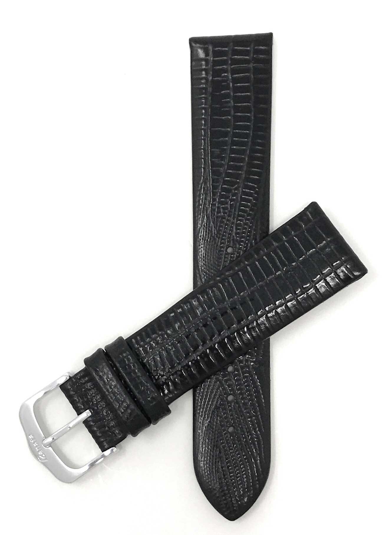 429 | 18mm Black Italian Leather Watch Band - Texas Teju Pattern - Padded 18mm / Black / Silver Buckle |  Dial