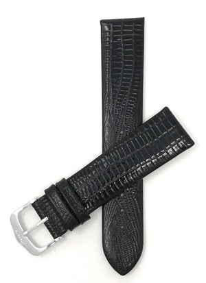 429 | 18mm Black Italian Leather Watch Band - Texas Teju Pattern - Padded 18mm / Black / Silver Buckle |  Dial