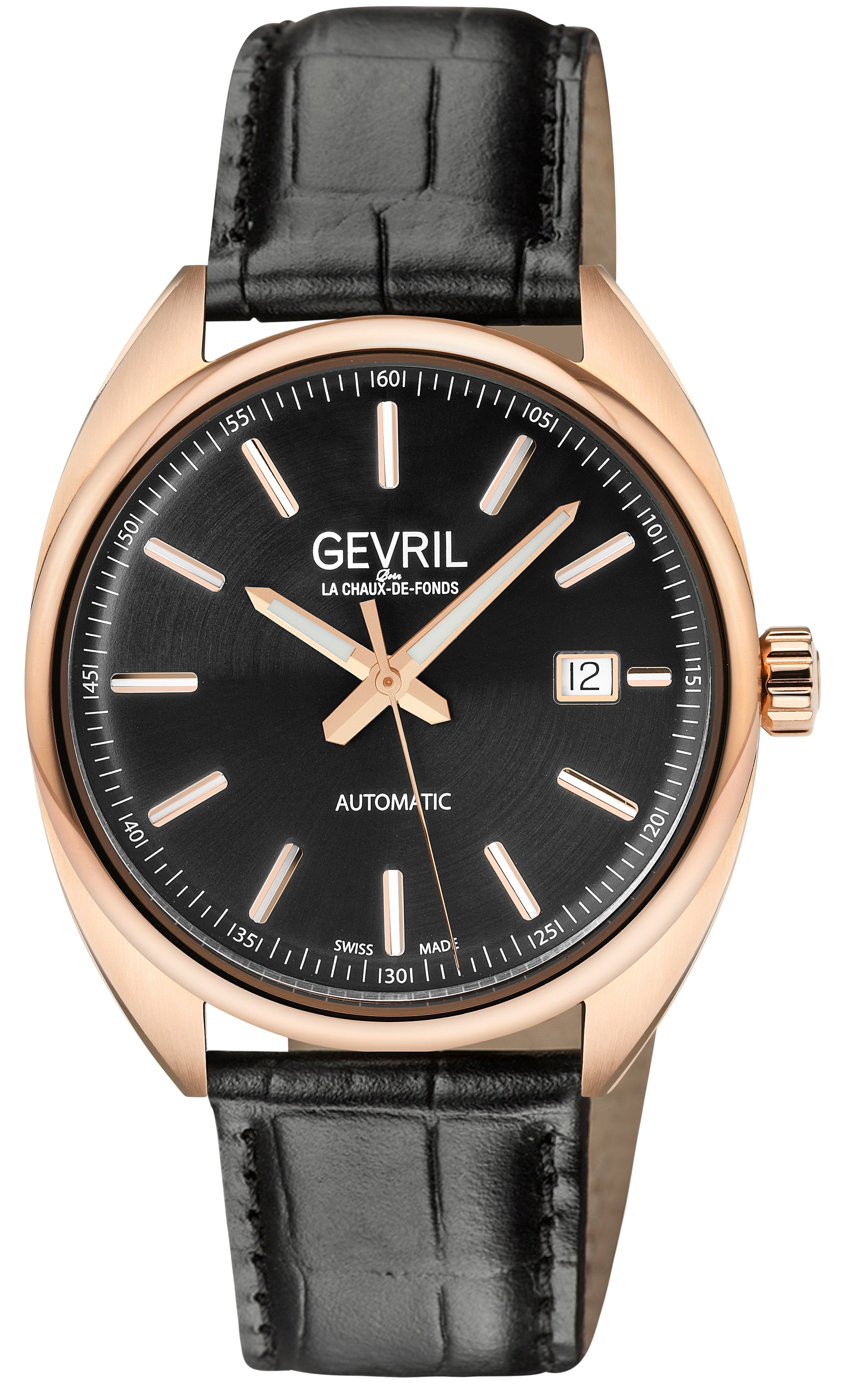 Five Points Gevril Selita SW200 Swiss Made Five Points Watch Italian Black Leather | Black Dial