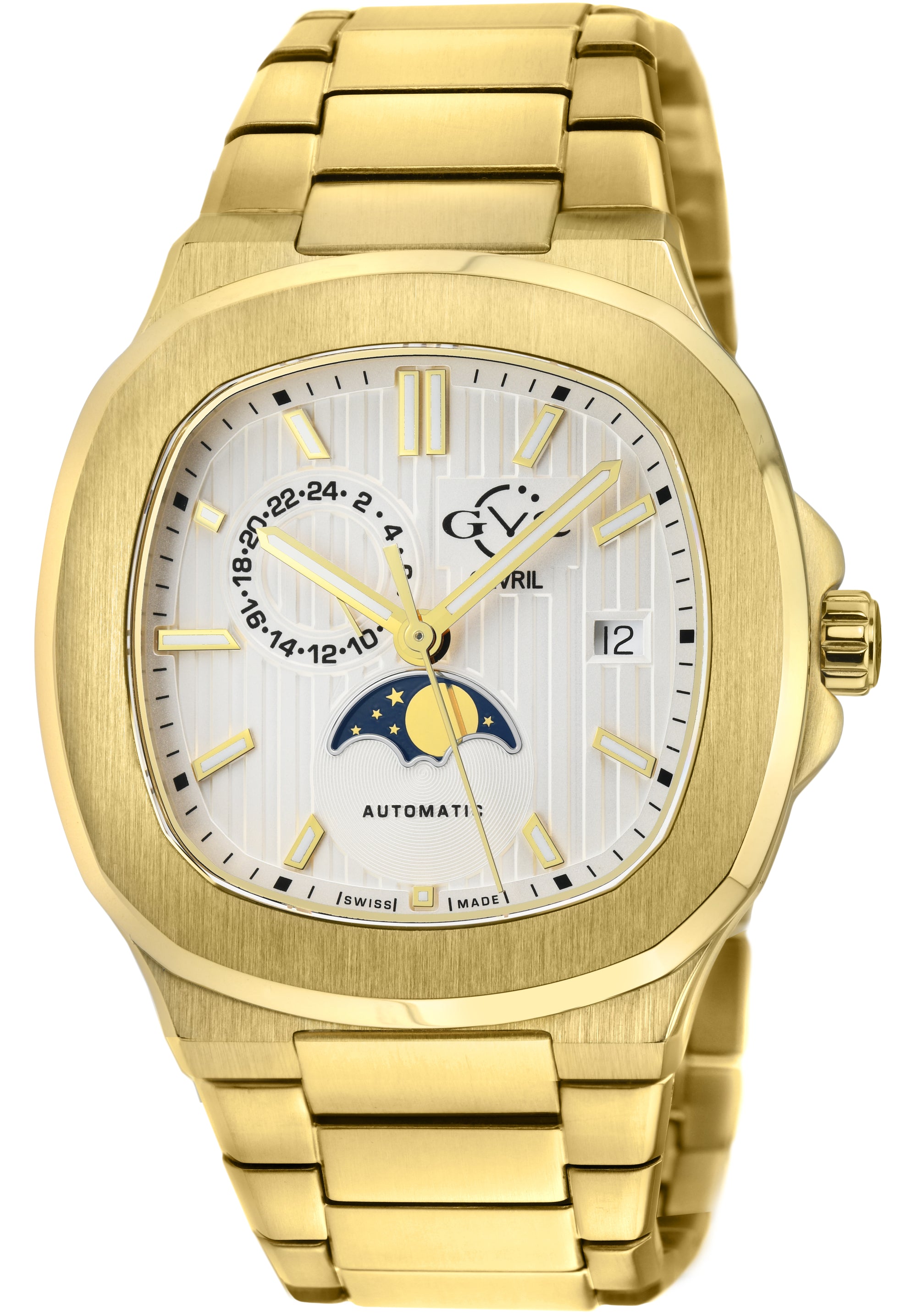 Potente - Moon phase Swiss Automatic, Sellita SW285-1,A, Moon Phase, IPYG Case, White Dial, IPYG Bracelet | White Dial