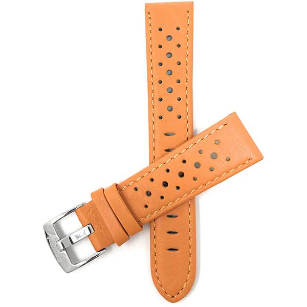 503 | Orange 22mm Mens Leather Rally Strap, Perforated Racing Watch Band 22mm / Orange |  Dial