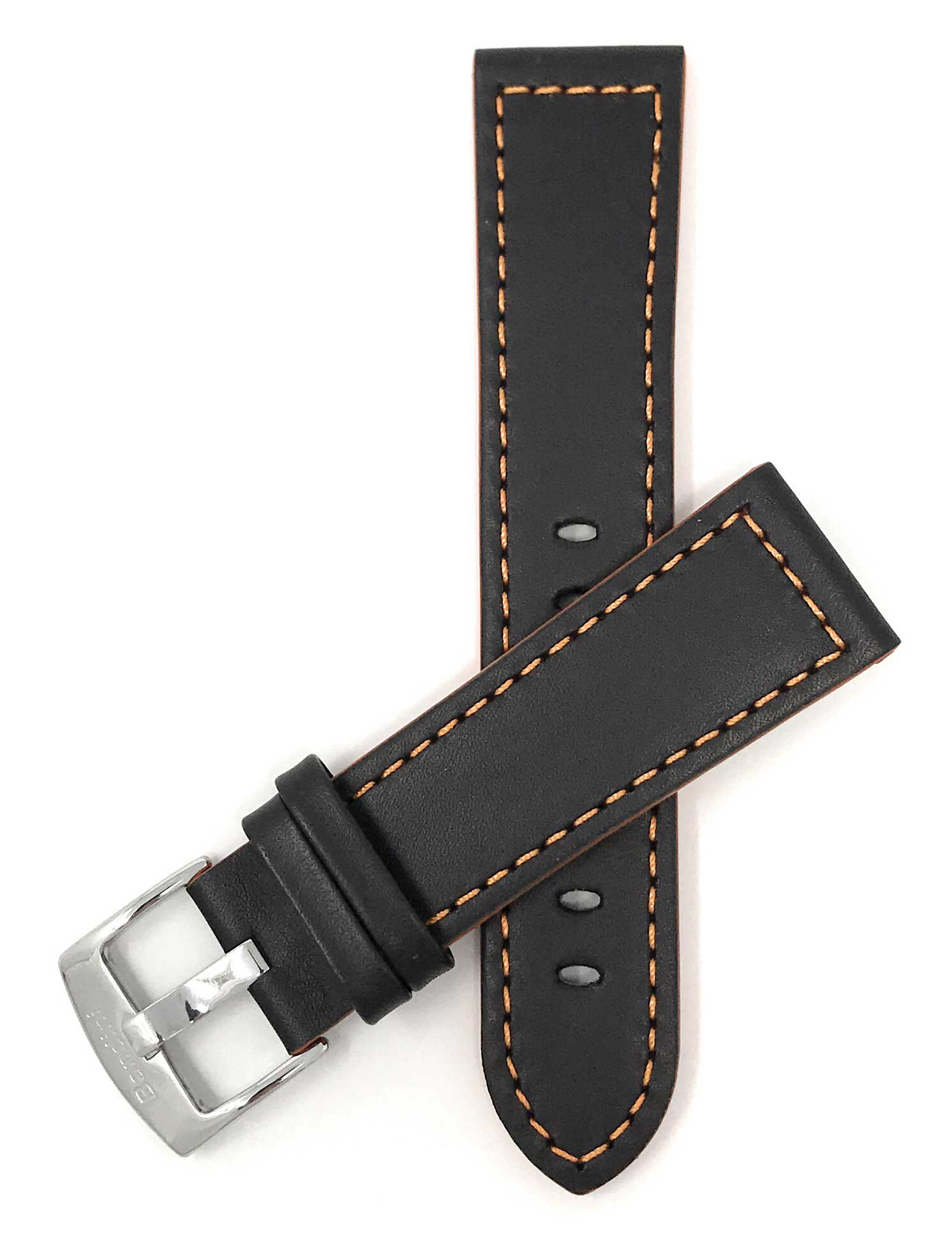 Bandini 20mm Extra long - Black / Orange Italian Leather Watch Band - Racer - Padded 20mm Extra long / Black / Orange / Silver Buckle |  Dial