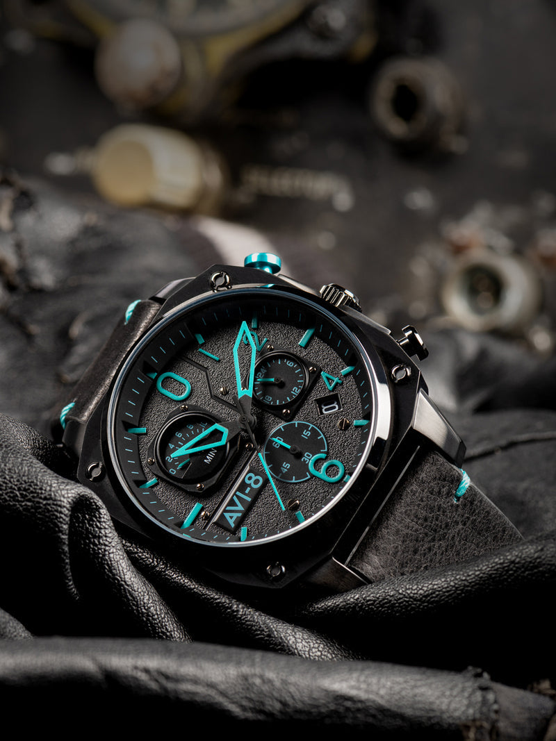 Hawker Hunter Retrograde Chronograph Black & Blue Dial / Leather | Black Dial