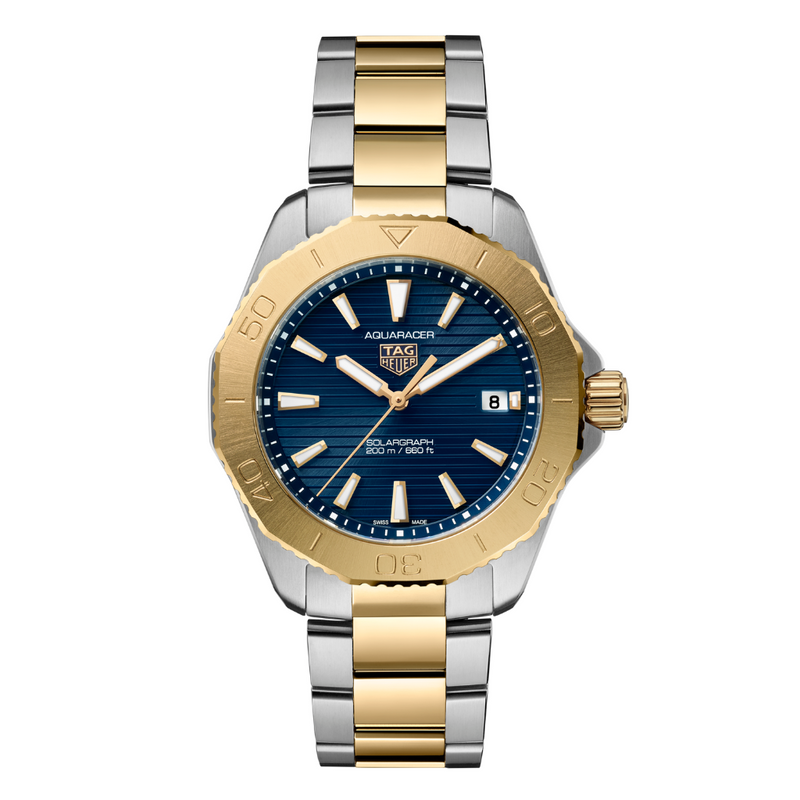 TAG HEUER AQUARACER PROFESSIONAL 200 SOLARGRAPH , 40MM, 200M, 18K GOLD PLATED/ STEEL CASE & BRACEL Blue Dial | Blue Dial