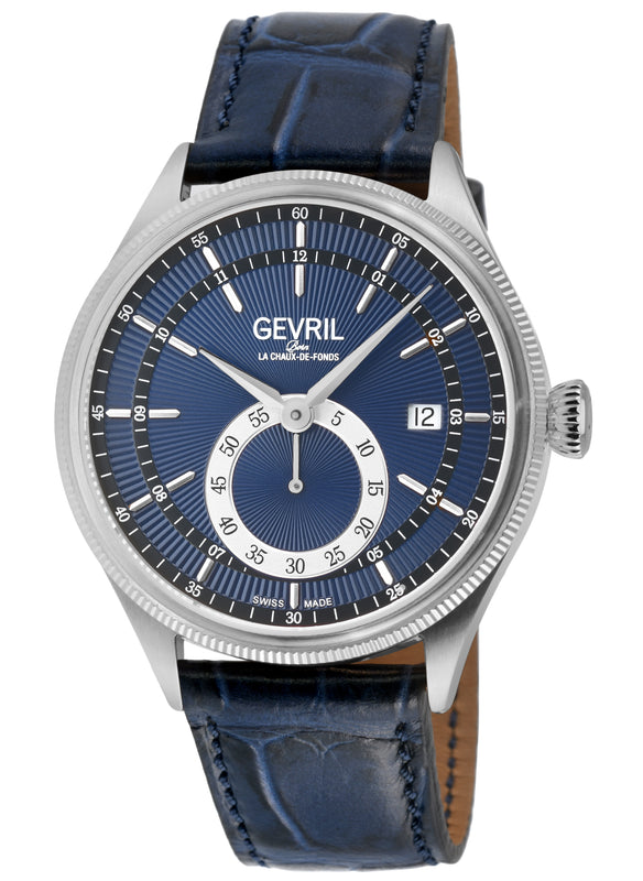 Empire Gevril Swiss Automatic, ETA 2895, Blue Dial,  Genuine Handmade Italian Blue Leather | Blue Dial