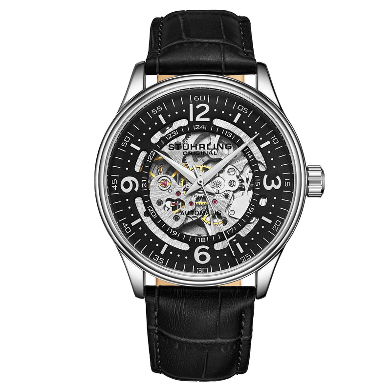 Denmark Automatic Skeleton Watch Black/Leather | Black Dial