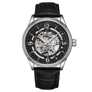 Denmark Automatic Skeleton Watch Black/Leather | Black Dial