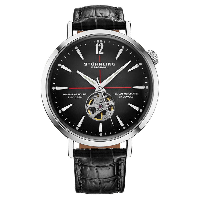Quasar Skeleton Automatic 42mm Black/Leather | Black Dial
