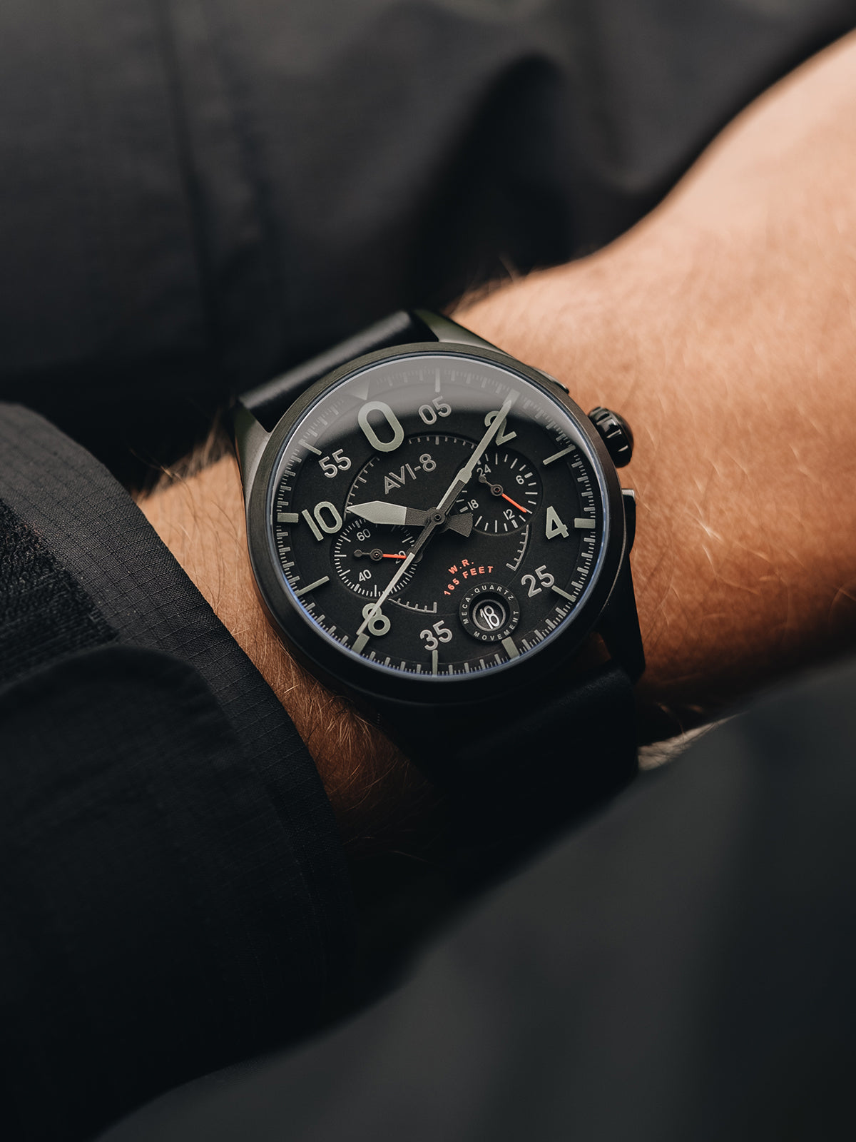 AVI-8 Spitfire Chronograph Black / Black / Leather | Black | AV
