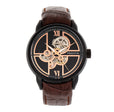 Automatic Sanford Semi-Skeleton Leather-Band Watch Black/Brown | Black Dial