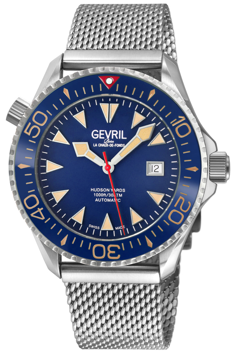 Hudson Yards Swiss Automatic SW200 - Date display Diver watch, Blue Ceramic bezel, Blue enamel dial with Old Radium Luminous | Blue Dial