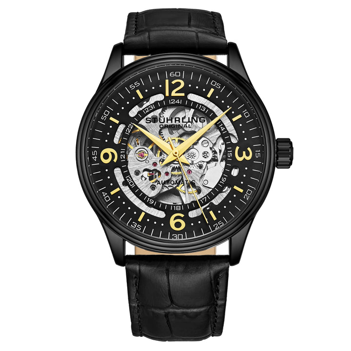 Denmark 3947 Automatic 42mm Skeleton Black Black/Leather | Black Dial