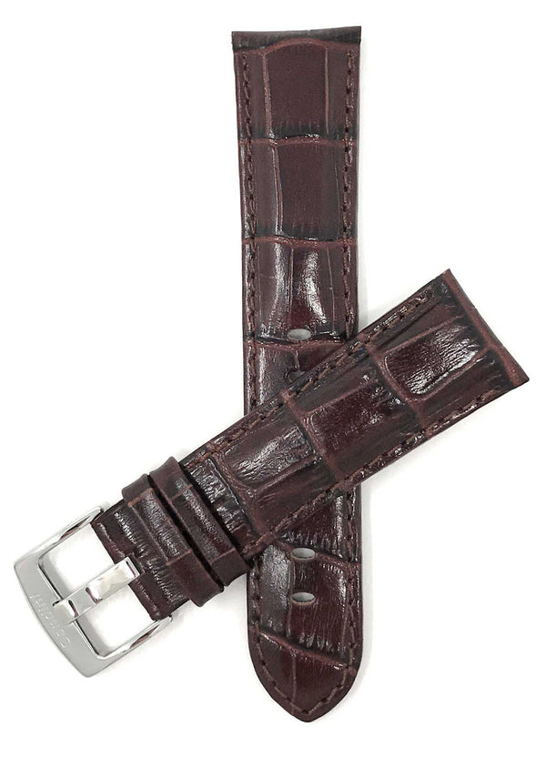 Bandini 24mm Extra long - Brown Italian Leather Watch Band - Alligator Pattern - Semi-Padded 24mm Extra long / Brown / Silver Buckle |  Dial