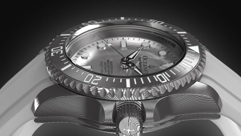 Damascus Swiss Automatic SW200 Deep Marine Explorer II Damascus/Silver Damascus Dial/White Strap | Silver Dial