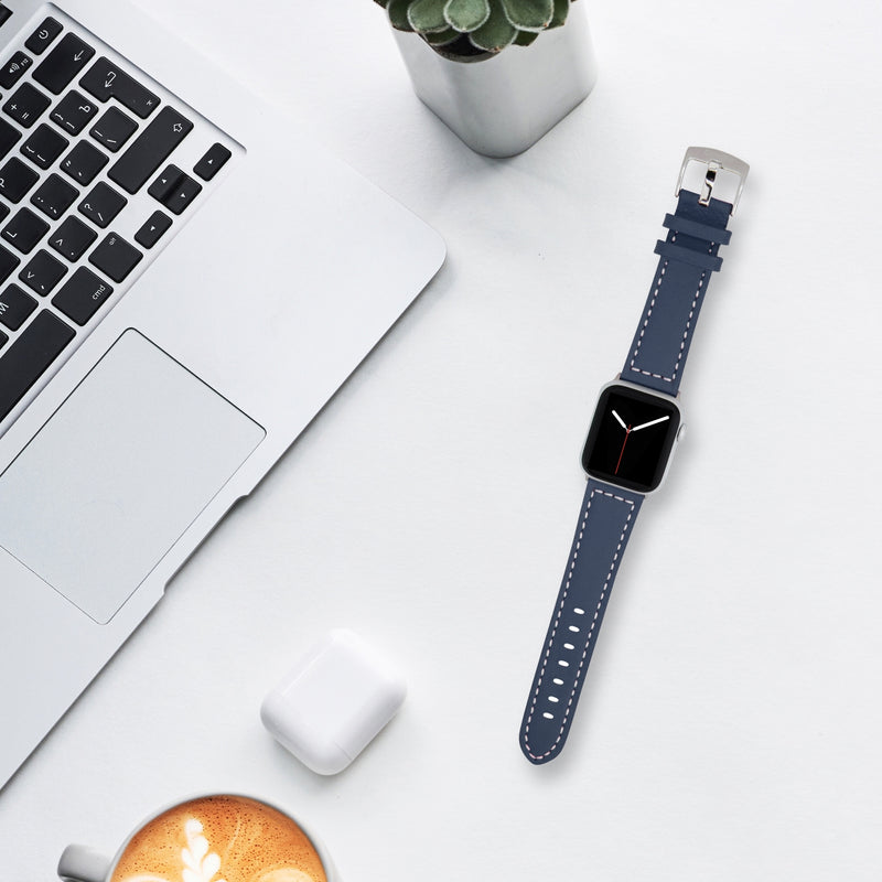 Thick Leather Racer Band with Stitch for Apple Watch Series 8/7/6/5/4/3/2/1/SE Blue (38mm | 40mm | 41mm) |  Dial